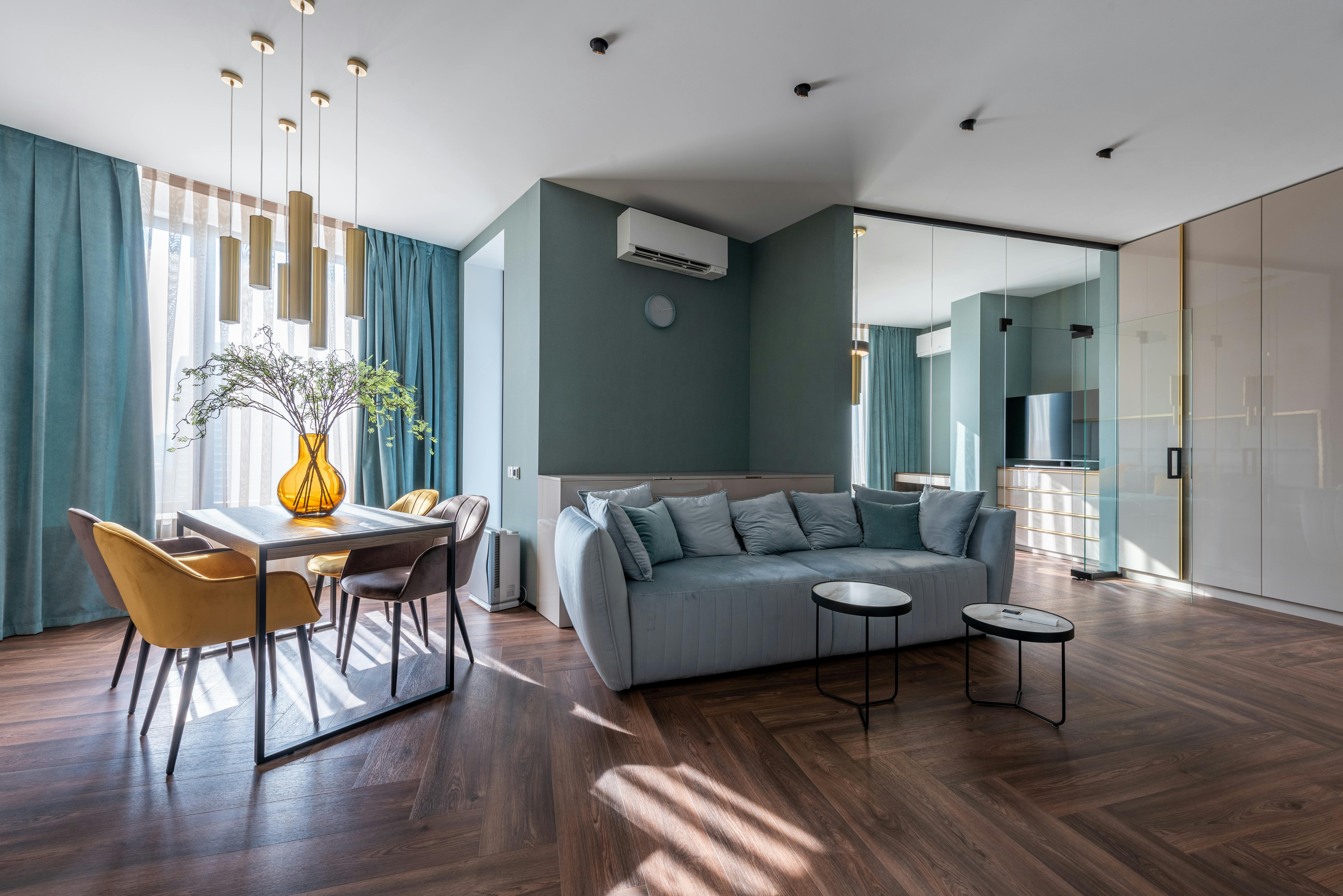 Interior of a modern living and dining space